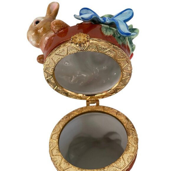 Decorative Ceramic Easter Rabbit Trinket Box 8" x 6" Vegetables Happy Easter Rib - Picture 11 of 13